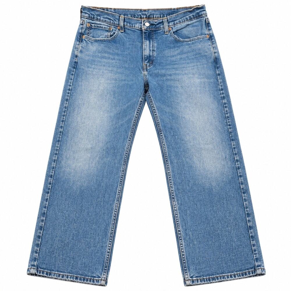 Levis 505 Regular Straight 38x30 Cotton Stretch Medium Wash Denim Blue Jeans Zip - Picture 2 of 16